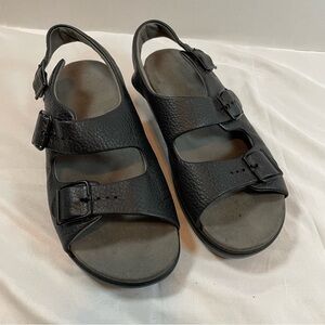 SAS Relaxed Sandals Black Leather Adjustable Strap
